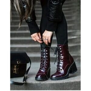 Marc Fisher MLWANYA Lace Up Leather Boots Burgundy Womens Size 7.5